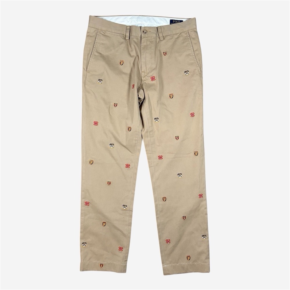 Polo by Ralph Lauren Embroidered Khaki Chinos - Tan with Red & Brown Accents
